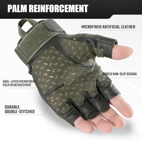 Image of UCRAVO Motorcycle Riding Gloves for Men with Rubber Knuckle Protection Tactical Half Finger Anti-Slip Bike Gloves for Motorbike Riding, Cycling,Scooter,Touring,Racing,Off-Road & Summer Riding | Nylon