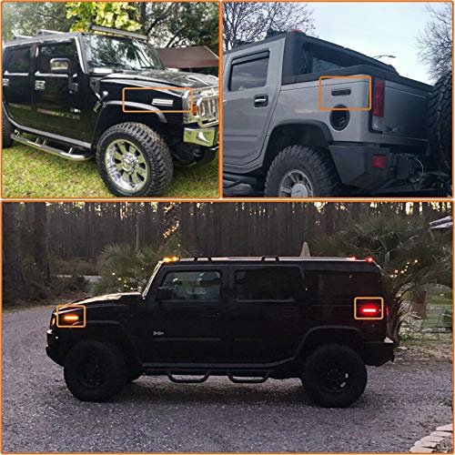 NSLUMO Amber Red Led Side Marker Lights for 2003-2009 Hummer H2 Smoked Lens Side Fender Lights Replace OEM Led Sidemarker Lamps