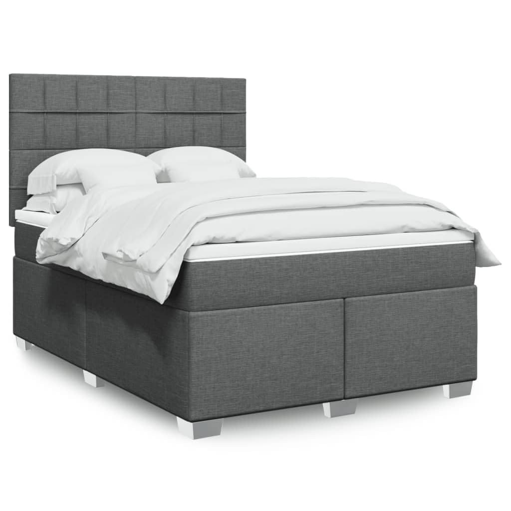 Cama con somier de 160 x 200 cm, color gris oscuro, con colchón y sobrecolchón de muelles ensacados de pino medio, altura regulable