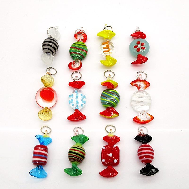 Handmade Glass Christmas Tree Figurines Ornaments - 12pcs Colorful Candy Pendants for Home Desktop Decor(Multicolor)