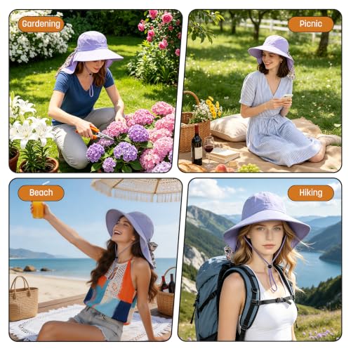 Image of Womens Sun Hats Neck Flap Large Brim UV Protection Foldable Fishing Hiking Cap