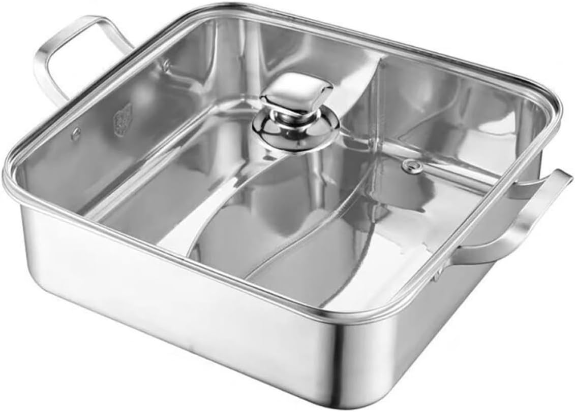 Stainless Steel Hot Pot with Divider, Silver Dual-side, Xmas