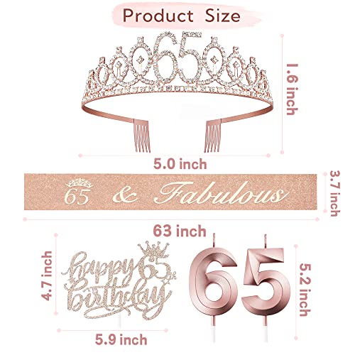 Bella Meri 65Th Birthday Gifts For Women, 65Th Birthday Tiara Crown, Sash, Cake Toppers,Birthday Candles, 65 Birthday Decorations Women #TOP5