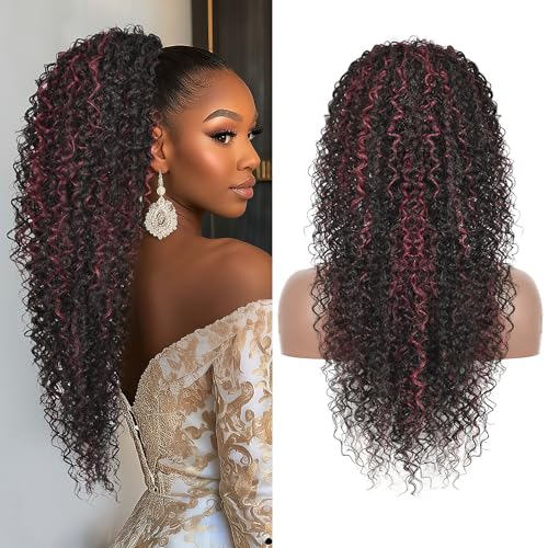 Youthfee 27” Drawstring Ponytail Deep Curly Heat Resistant Synthetic Instant