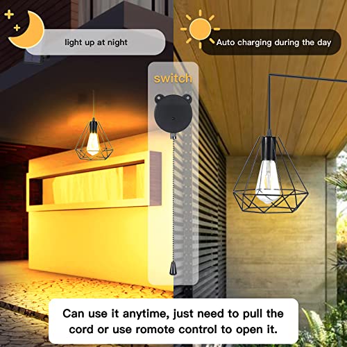 Yumamei Solar Pendant Lights, Solar Powered Shed Light With Pull Cord And Remote For Outdoor Indoor, Solar Chandelier, Gazebo Lights With Adjustable Solar Panel For Yard Patio Balcony Barn Garage #TOP1