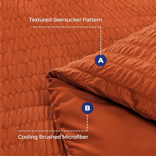 Image of HYMOKEGE Burnt Orange King Size Comforter Set Seersucker 7 Pieces, All Season Luxury Bed in a Bag for Bedroom, Bedding Set with Comforters, Sheets, Pillowcases & Shams