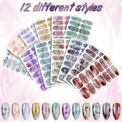 Maitys MAITYS-154603 168 Pieces 12 Sheets Full Wrap Nail Polish Stickers Self Adhesive Glitter Gradient Marble Color Nail Decal Strips thumb #3