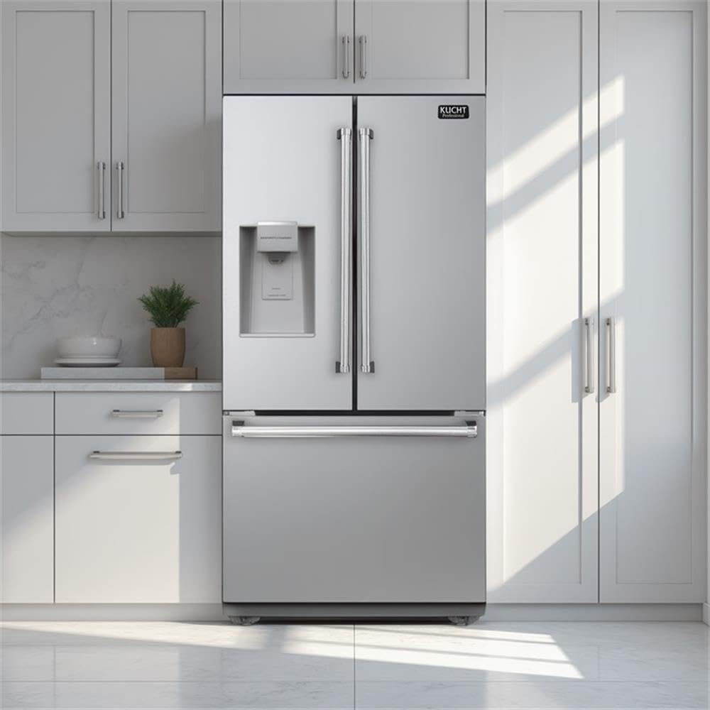 Pemberly Row 36" Standard Depth Freestanding French Door Refrigerator, 28.9 Cu. Ft. Total Capacity, Ice And Water Through Door, Electronic Temperature Control, Stainless Steel Finish on Fridge.com - View 2