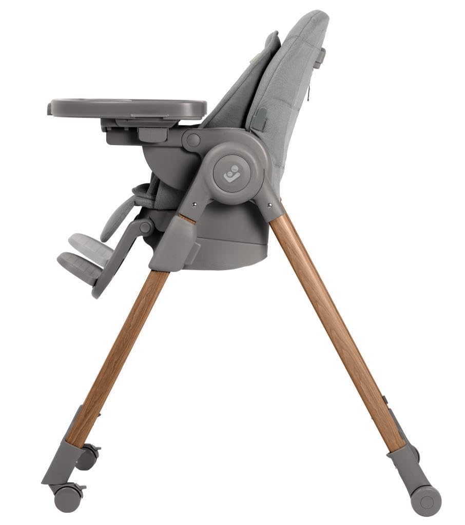 Maxi-Cosi Minla Plus, chaise haute évolutive de 0 à 14 ans (0–60 kg), avec plateau pivotant à une main, 4 roues, 9 hauteurs, 5 inclinaisons, pliable compact, Elegance Graphite