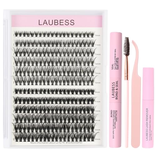 Kit de extensão de cílios LAUBESS Kit de agrupamento de cílios kit de extensões de cílios clusters de cílios união e vedação à prova d'água pinças escova removedor de cola de cílios (kit 30D-D-Mix9-16
