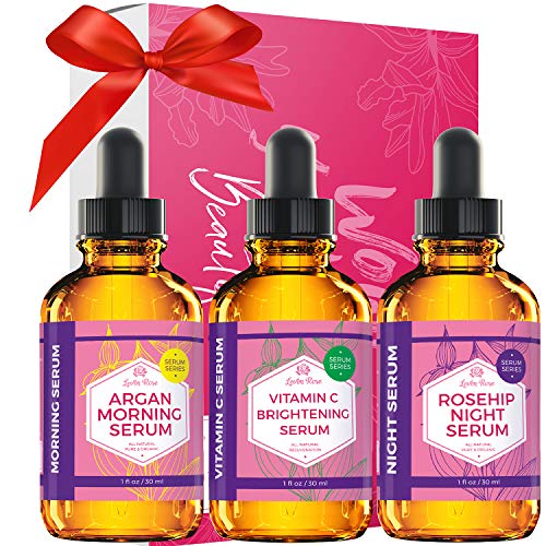 Daily Rejuvenation Essentials Serum Set by Leven Rose, Pure Organic 100% Natural Anti-Aging Oil Series for Everyday Collagen & Elastin Boost for Fine Lines and Wrinkles Regimen Kit (Set)