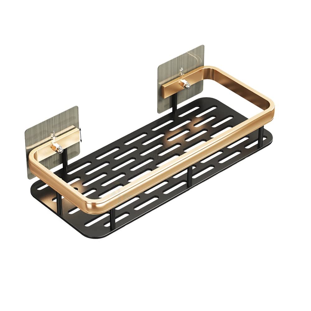Shower Caddy Bathroom Shelf Floating Shelves Shower Basket Wall Punch-Free Suction Cup Sticker Black Gold Aluminum Toilet Holder
