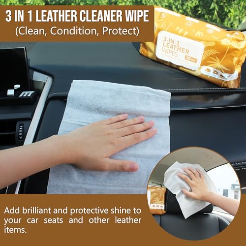 Air Jungles AJ150 3In1 Leather Cleaner Wipes 70 Count (Pack Of 1), Extra Large 8 Inch X 10 Inch Size Leather Clean Condition Protect Wipes For Vinyl, Apparel Furniture Auto Car Interior Shoes Boots Bags thumb #1