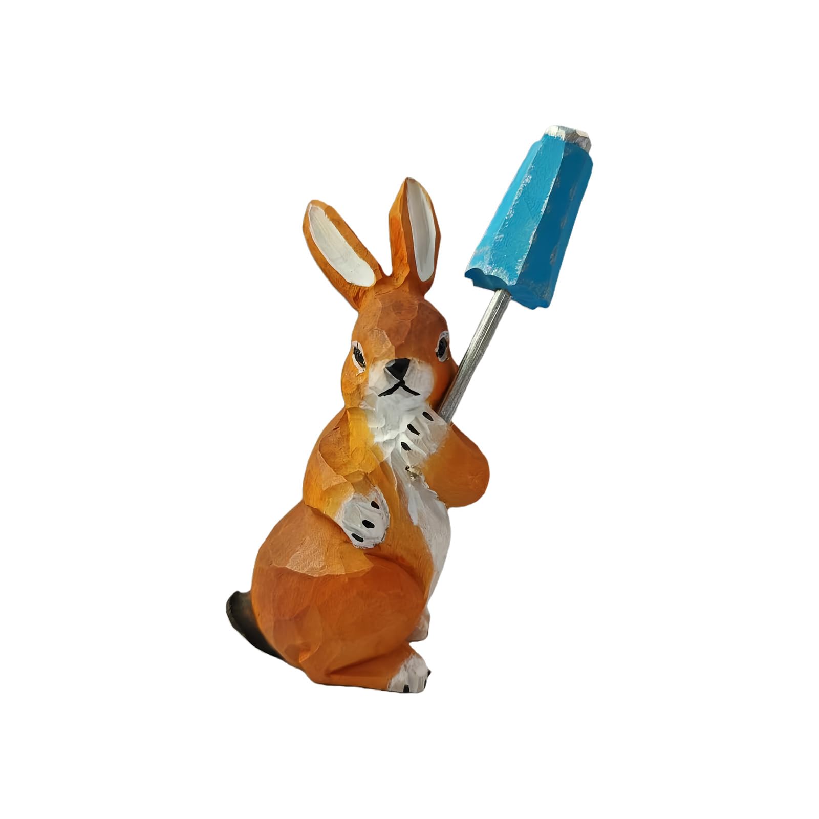 Kalttoy Wooden Carved Bunnies Decors Sculpted Hand Painted Rabbits Figurines Home Decors Easter Rabbits Statue Ornament Carving Miniature Animal