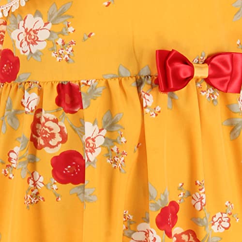 Image of Cutecumber Girls Polyester Floral Printed Mustard Dress. CC6174D-MUSTARD