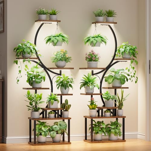 Image of BACEKOLL Plant Stand Indoor with Grow Light - 2 Pack Tall Indoor Plant Shelf, 62 inch Corner Plant Holder, 8 Tiered Large S-Shape Flower Multiple Display Shelf for Home, Office
