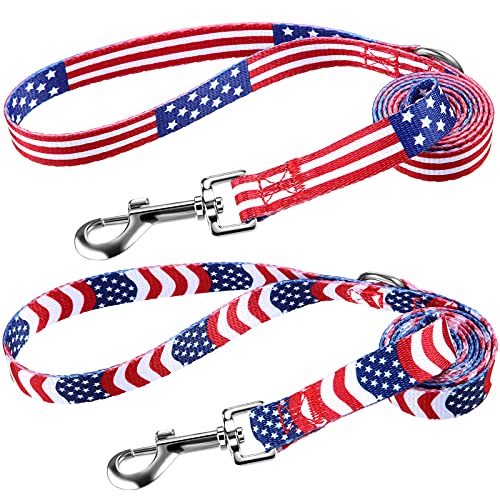 2 Pieces American Flag Dog Leash 4th of July Pet Leash with 3 Different Size for Cats Dogs and Puppies (L)
