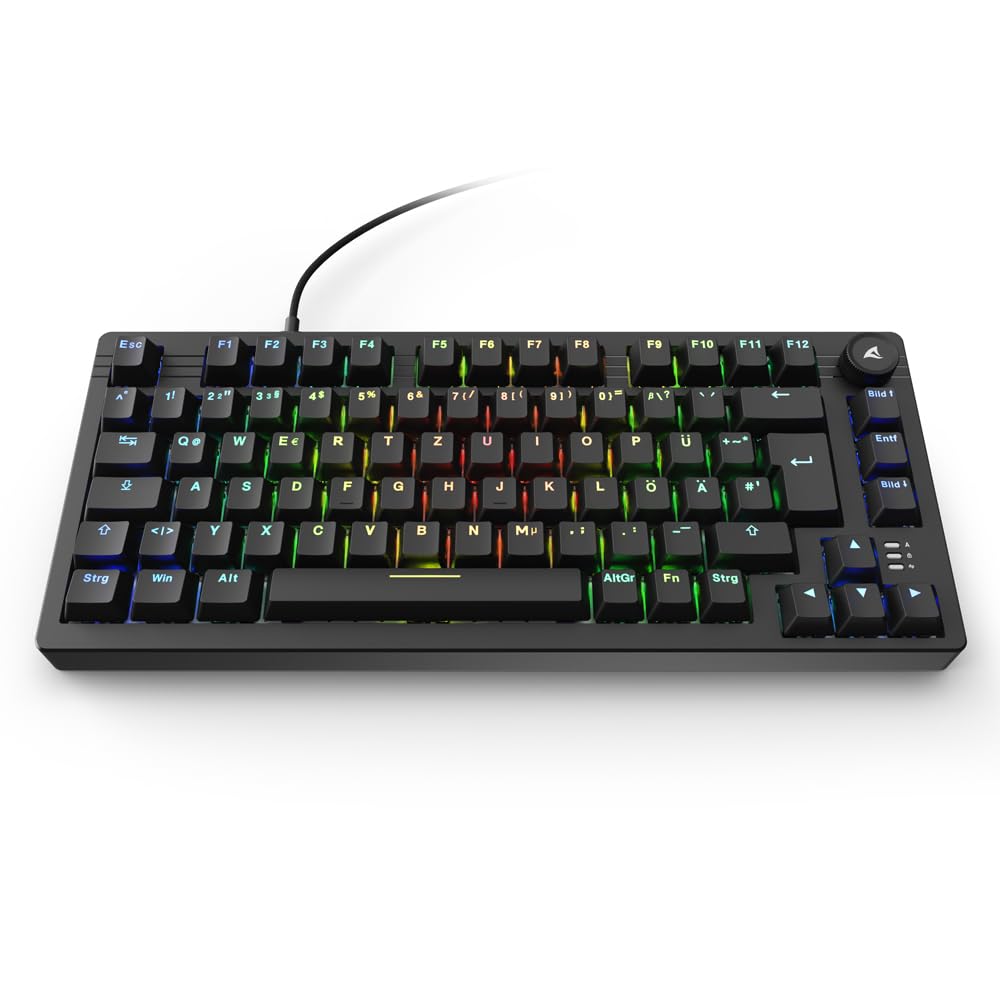 Sharkoon Skiller SGK25 RGB, Gaming Tastatur, 75% Layout, Hot Swap, Huano RED geschmierte Schalter, schwarz