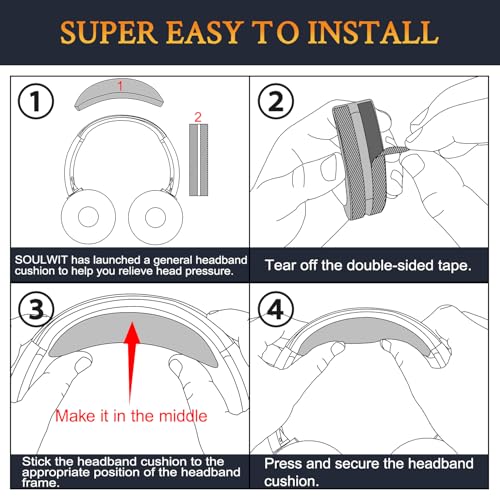 Image of SOULWIT Replacement Headband Pad Kit for Sennheiser Pro Audio HD 25 /HD25 Plus /HD25 SE Monitor DJ Headphones, Headset Head Band Top Cushion Cover Repair Part, Easy DIY Installation - Black