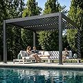 Patio Kingdom 10x10 FT Louvered Pergola Aluminum Outdoor Pergola with Adjustable Roof Waterproof Hardtop Pergola Shade Cover for Patio Backyard Deck Garden (Grey)