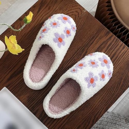 Flower Slippers Cute Lavender Floral Women Men Winter Indoor Comfortable Plush Slip-on2