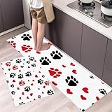 MLSOWM Juego de 2 Alfombra de Cocina Patrones Dibujos Animados Alfombras Antifatiga Huellas Patas Perro Duraderas Felpudos de Cocina para Pasillo, Comedor y Entrada, 43x75cm+43x150cm, En Blanco Negro