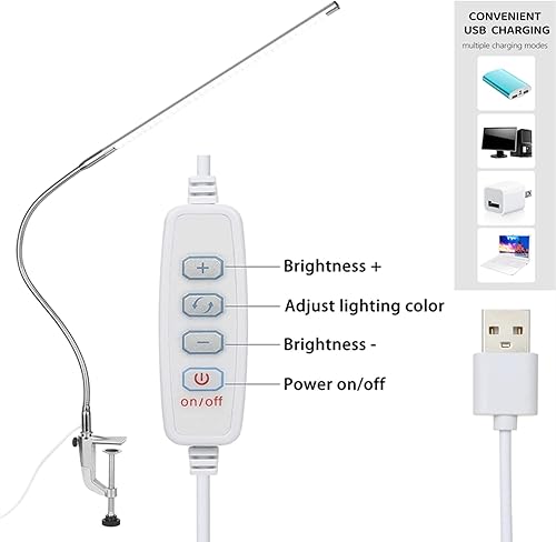 Miniatura 4 de lishumei Lámpara de escritorio con abrazadera, 8 W, 3 modos, 10 brillo, rotación de 360, luz de lectura para cuidado de los ojos y lámparas LED UV