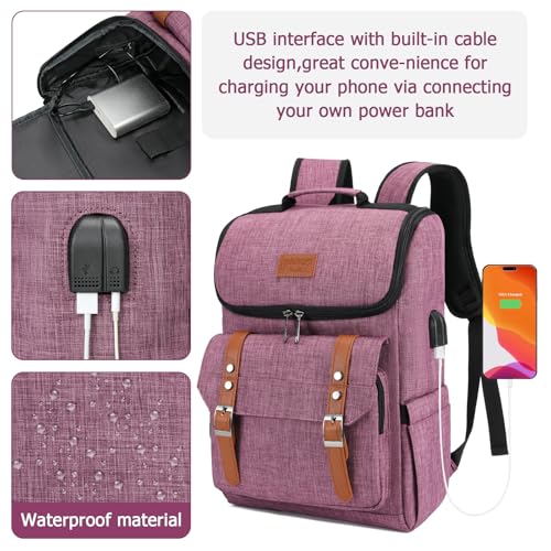 Image of YALUNDISI Vintage Backpack Travel Laptop Backpack with usb Charging Port for Women & Men College Backpack Fits 15.6 Inch Laptop Purple Brown
