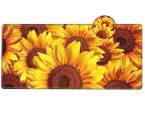 Image of Sunflower Mouse Pad Large Desk Mats on Top of Desks Pad 31.5''x 15.75''inch Gaming Mousepad Long Extended Desk Protector Mat Full Laptop Mat for Wireless Mouse Non Slip Work Computer