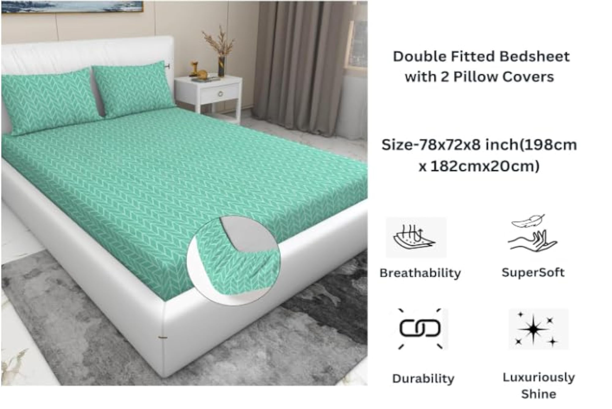 Premium 220 TC Cotton Feel All Around Elastic Fitted Printed Bedsheets King Size