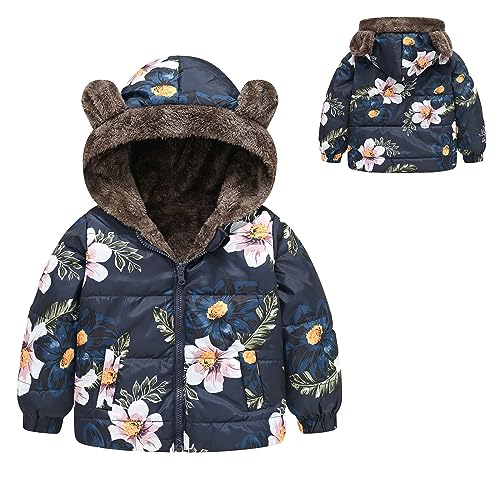 Toddler Boys Girls Winter Coat Cute Cartoon Floral Butterfly Animal Dinosaur Print Fleece Lined Hooded Padded Jackets3
