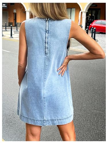 Milumia Women's A-Line Sleeveless Crew Neck Denim Dress Loose Casual Mini Jean Dresses3