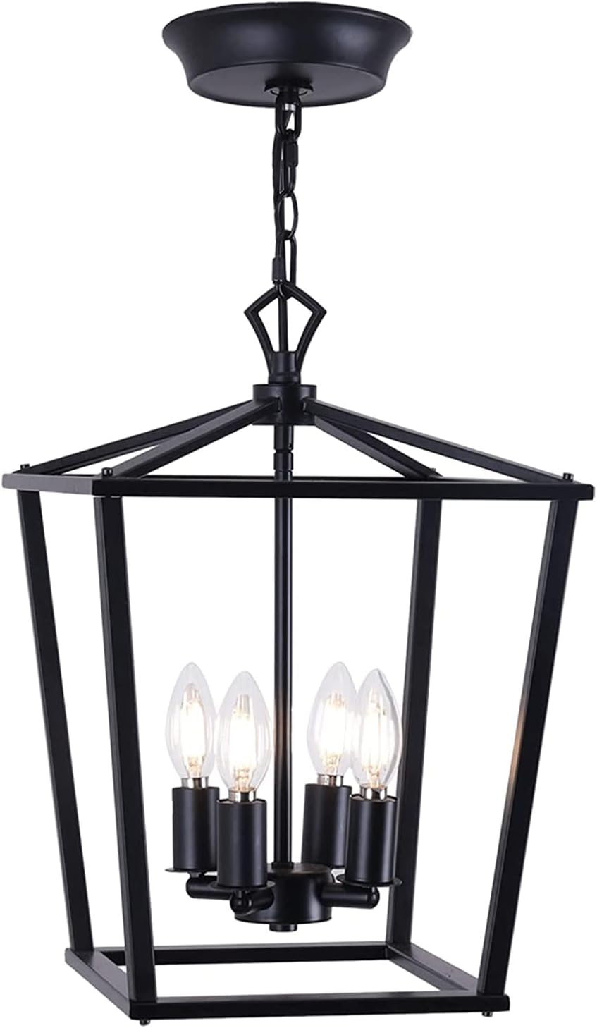Industrial Vintage Pendant Light, Black Farmhouse Hanging Lights, E14*4 Kitchen Island Decorative Lighting Suspension Lamp, Dining Room Droplight, Metal Frame Chandeliers