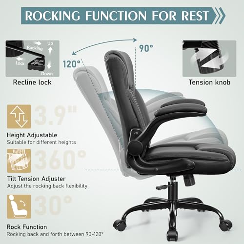 Image of Leather Office Chair, PU Home Computer Desk Chairs with Ergonomic Back Support, 360Swivel Free，Small Gaming Chair with Wheels and Adjustable Armrests, for Short People Use