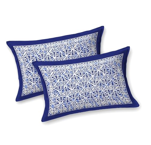 Image of Opulent Collection Double Bedsheet with 2 Pillow Cover | 100% Cotton Bedsheets for Double Bed | Handloom Bedsheet | Size 86x90 inches | King Size (90X102 Inches) (Catalina Blue, King)