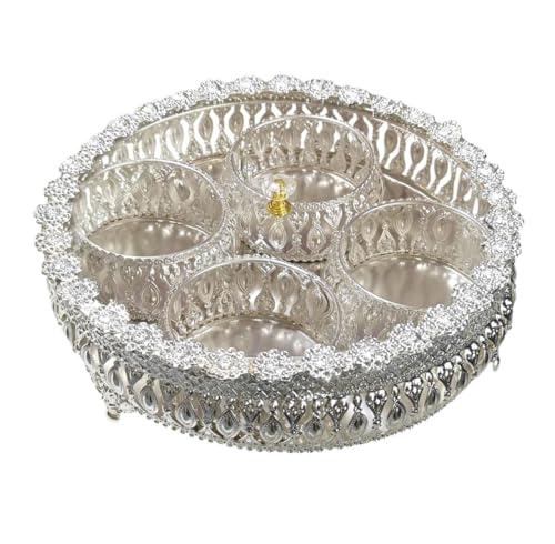 Image of Trend Overseas German Silver Round 4 Bowl Set with Lid & Tray | Crystal Knob Dry Fruit & Sweet Server | Elegant Home Decor, Festive & Wedding Return Gift