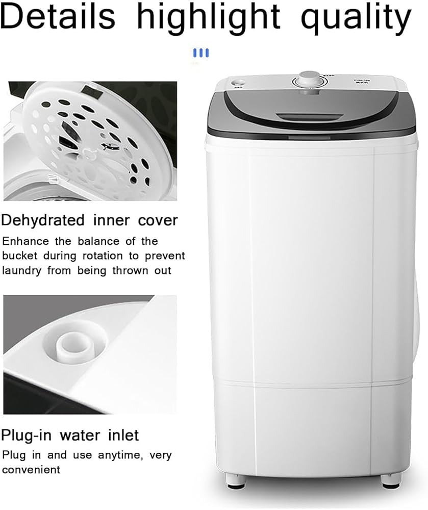 Sécheur de vidange, capacité de 10 kg, 2800 tr/min, économe en énergie 0,016 kWh, pour camping et appartement, cylindre intérieur en acier inoxydable, design à bouton