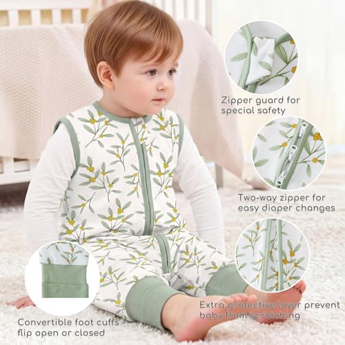 Image of Chilsuessy Toddler Sleep Sack with Feet 6-18 Months, 1.0 TOG Cotton Baby Wearable Blanket with Legs, Sleep Bag Walker with 2-Way Zipper, Osmanthus Fragrans