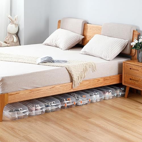 Image of C.S.M CSM Multipurpose Stackable Rectangular Footwear Storage Organiser(SHOEBOX-2) Containers with Lid, Clear Plastic, Large, Pack of 2