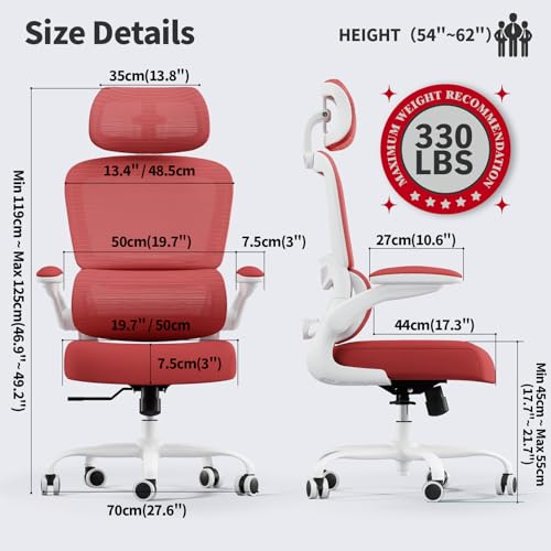 Image of TRALT Office Chair Ergonomic Desk Chair, 330 LBS Home Mesh Office Desk Chairs with Wheels, Comfortable Gaming Chairs (1, Red)