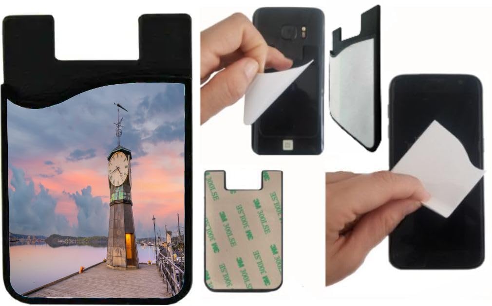 Island Gifting Neoprene Stick-on ID Card Holder for iPhone/Galaxy/Google Android Cases Featuring Image of Oslo Downtown City Skyline Waterfront