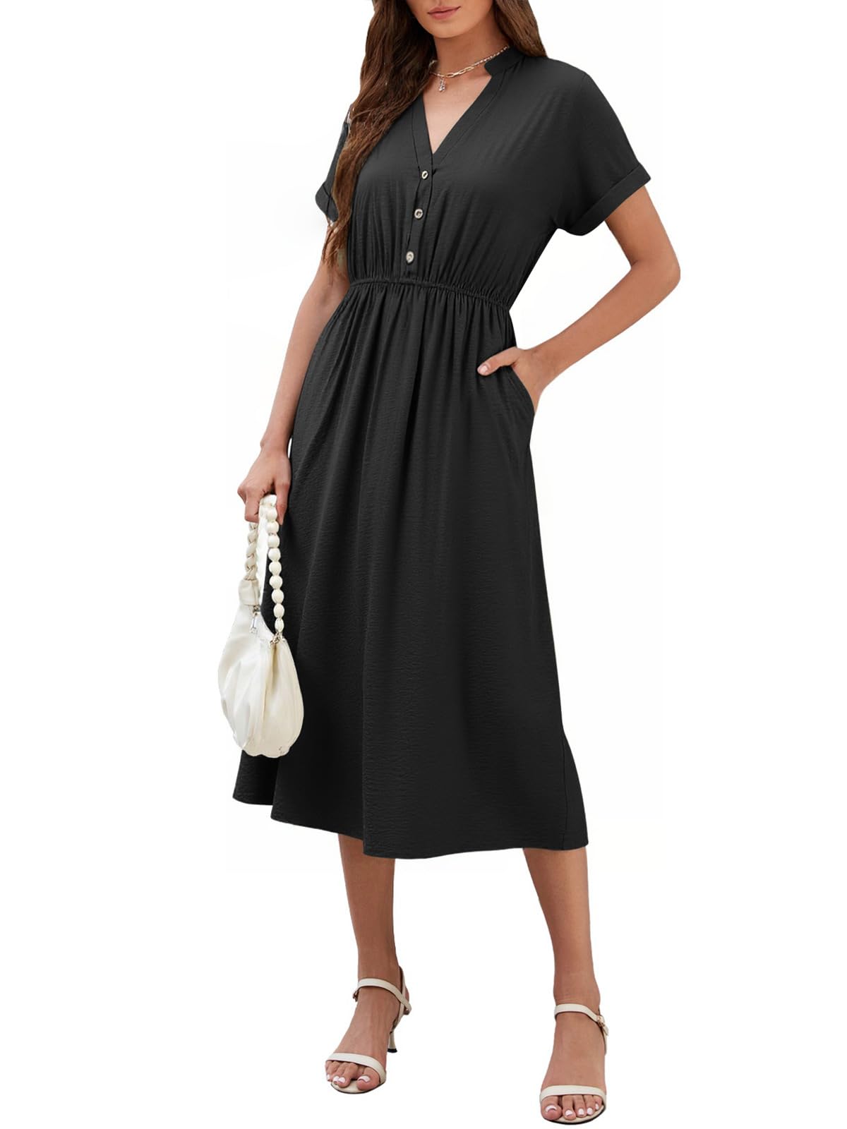 SEAFORM Women's Casual Long Dress V-Neck Retro Floral Print Dresses