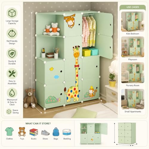 Image of Mevigo 10+2 Door Plastic Wardrobe for Kids and Baby-Cupboard for Clothes, Almirah for Clothes, Baby Collapsible Wardrobe, Multi-Purpose Kids Storage Rack for Home Books,Toy,Living Room -Green- P4