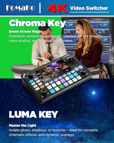 Image of FoMaKo 4K HDMI Video Mixer Switcher, 5.5 Inch FHD LCD Screen, 4-Channel HDMI Live Streaming Switcher, 4K 60FPS Input, 1080p 60FPS Output, Support PTZ Controller,KC602
