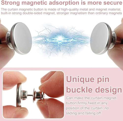 Image of Curtain Weights Magnetic Buttons, Round Curtain Magnets Closure with Back Tack, Light- Leaking Curtain Magnetic Holdback Button DIY Craft Accessory Home Decoration (10)