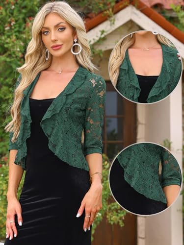 Image of Allegra K Lace Shrug for Women Bolero Tops Sheer Cardigan Open Front Half Sleeve Dressy Cover Up