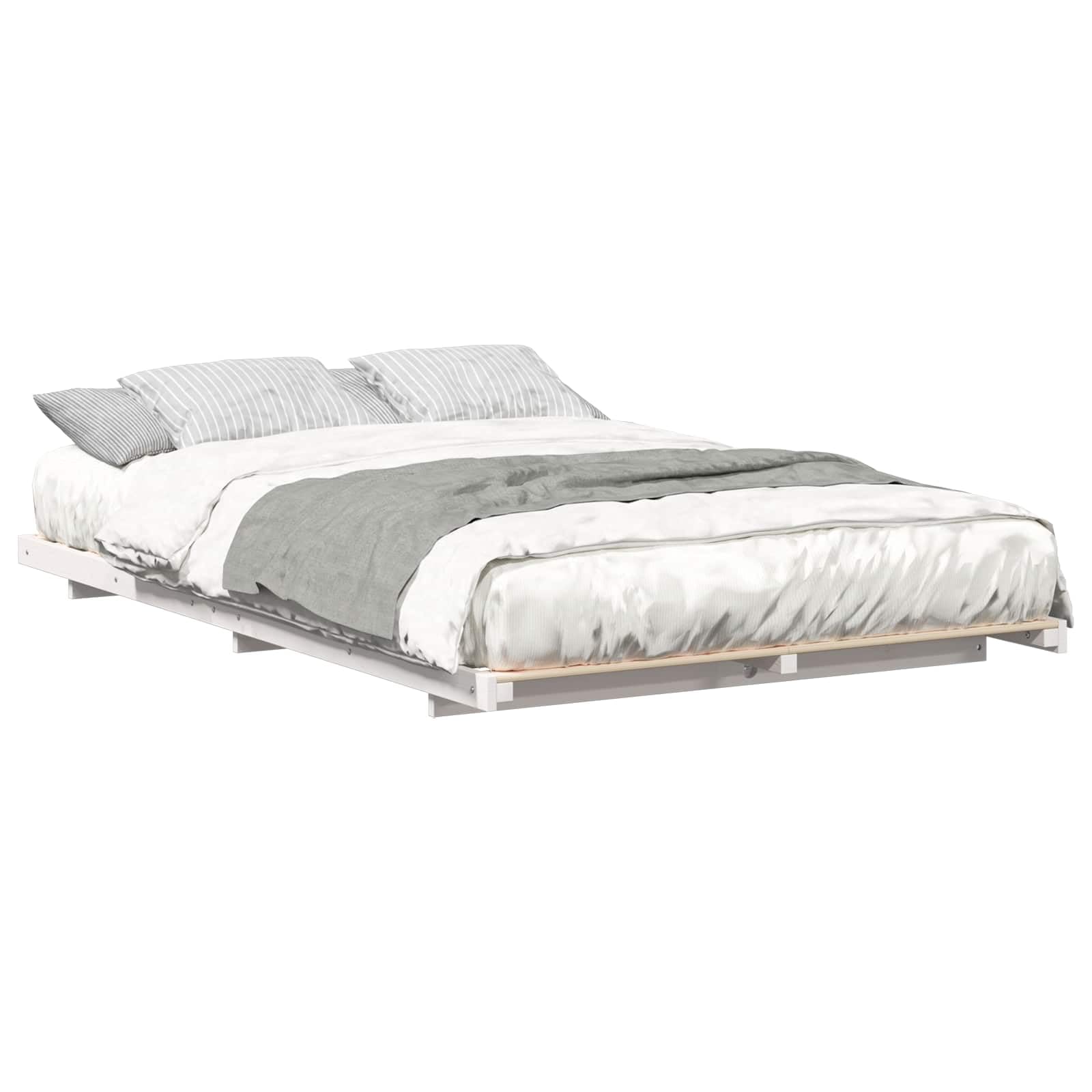vidaXL Bed Frame White 140 x 190 cm Solid Pine Wood, Stylish Bedroom, Modern Bed Frame, Solid Wood Platform, Space-Saving Storage, Minimalist Furniture for Adults
