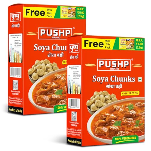 Image of Pushp Brand SOYA Chunks High Protein and Pure Vegetarian, SOYA Wadi (200gm) (Pack of 2)