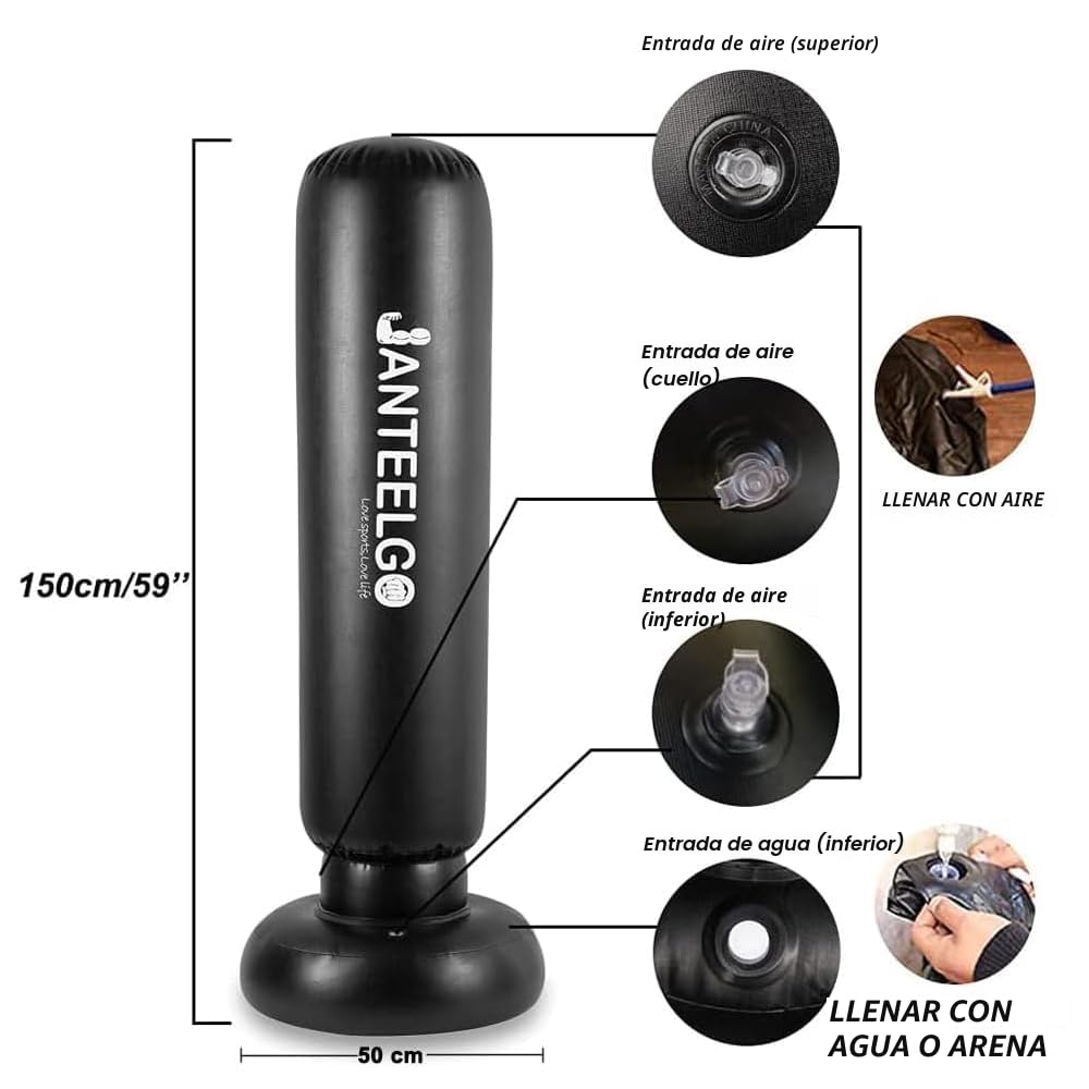 Saco de Boxeo de Pie Niños para Karate y Boxeo: JanTeelGO 150cm Punching Ball Inflable y Guantes de Boxeos - Regalos para Niñas de 3 a 12 años para Practicar Karate, Taekwondo