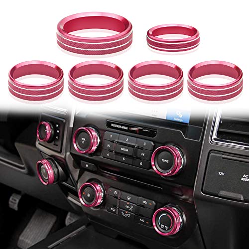 Aluminum Alloy Air Conditioner Audio Function Switch AC VOL Tune Knob Ring Button Trim Compatible with Ford F150 XLT 2016 2017 2018 2019 2020-6pcs